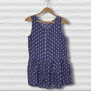 NICOLE RICHIE Boho ruffle royal blue white print blouse sleeveless women Small